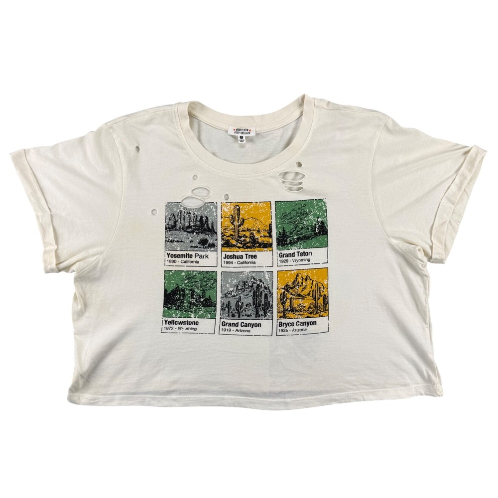 Messy Bun Just Chillin National Parks Distressed Crop Top Cream Cotton L Granola